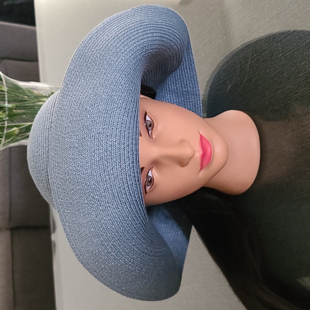 VINTAGE BETMAR NY Blue Oversized Floppy Hat Packable Beach Travel Sun Luxe - Picture 7 of 16